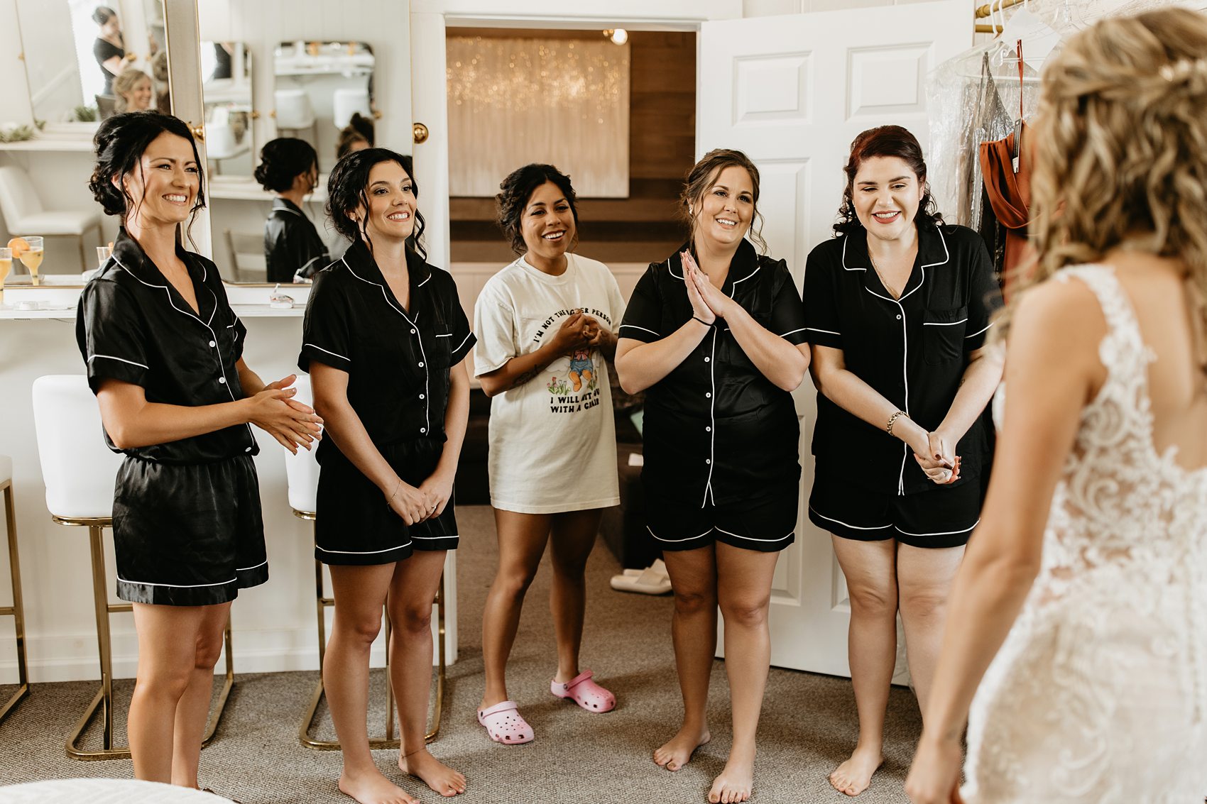 The bride and bridesmaids got ready in the Prairie Meadows Venue bridal suite