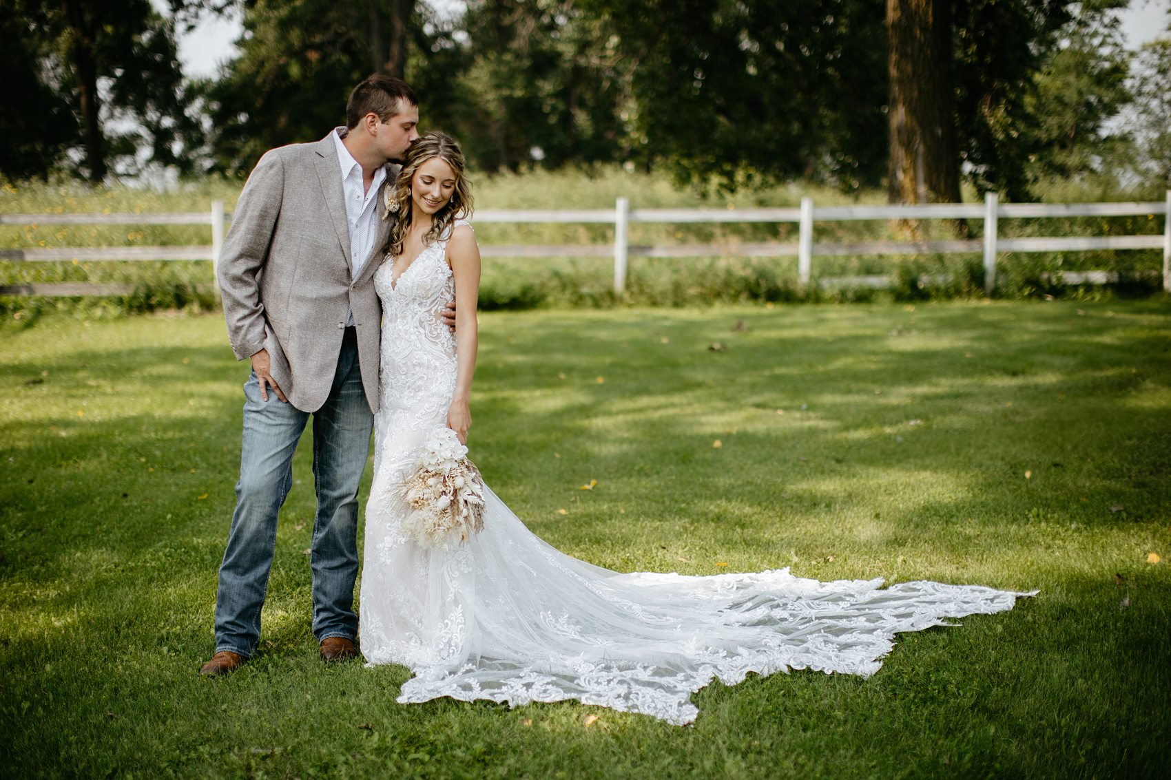 We took photos of the bride and groom around the venue at Prairie Meadows.