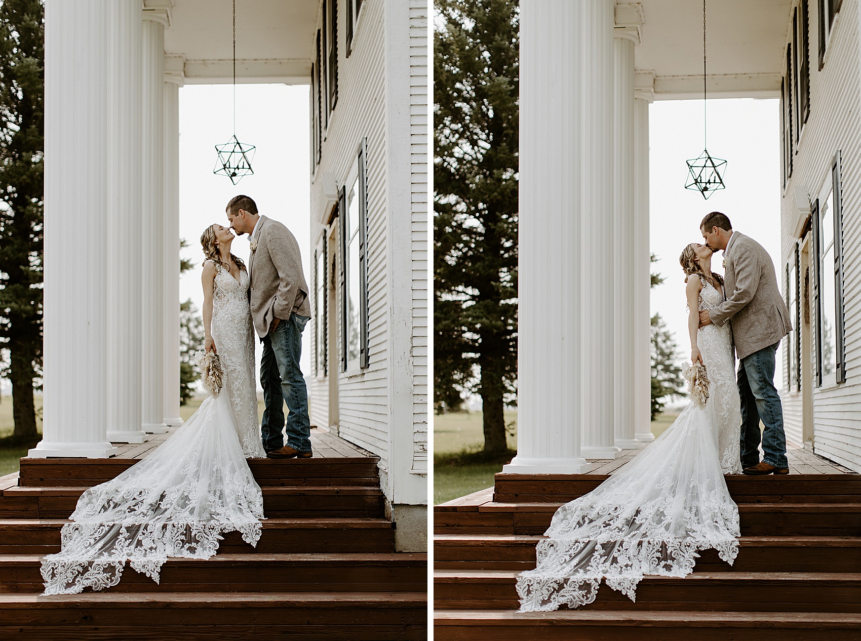 We took photos of the bride and groom around the venue at Prairie Meadows.