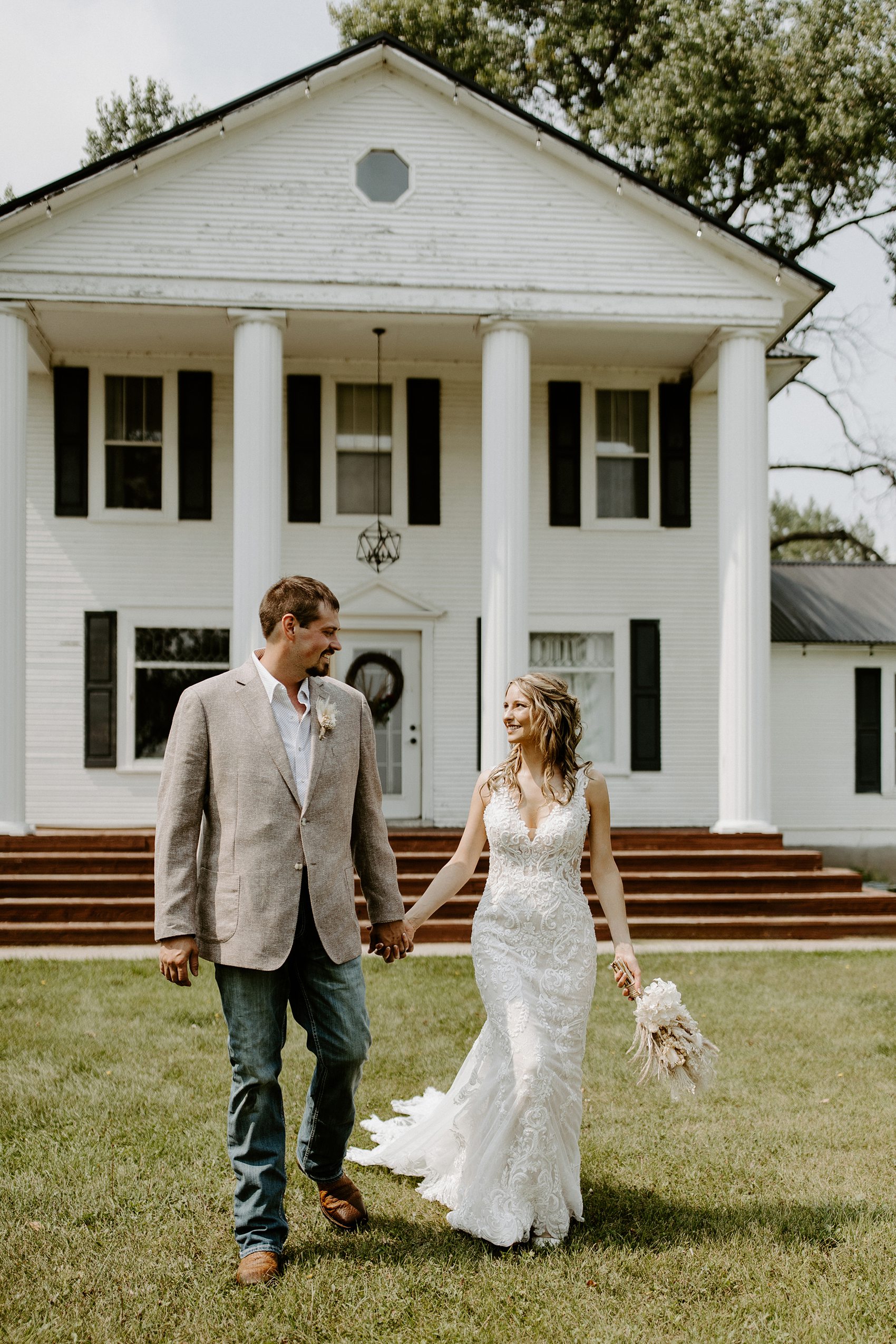 We took photos of the bride and groom around the venue at Prairie Meadows.