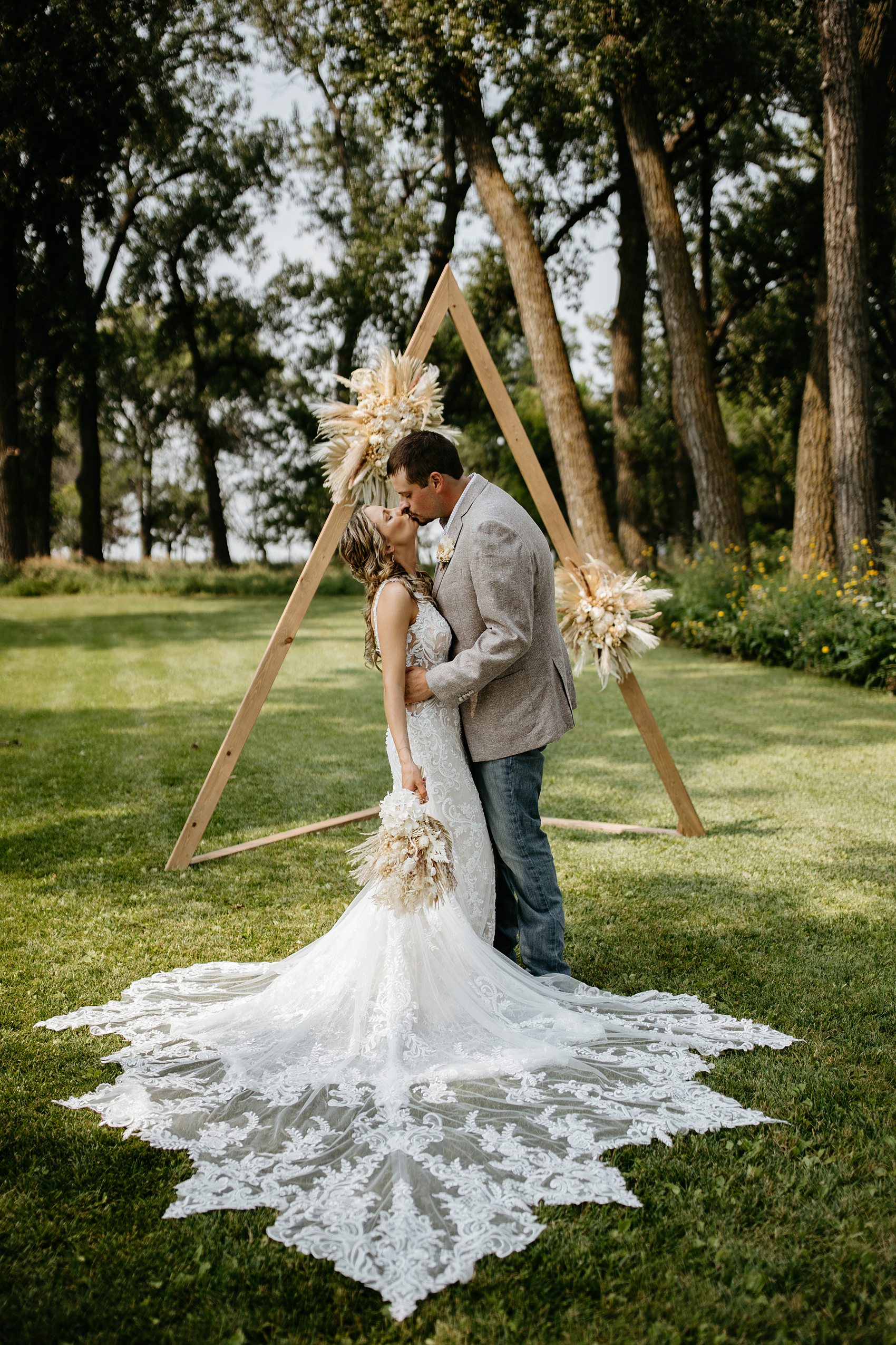 We took photos of the bride and groom around the venue at Prairie Meadows.