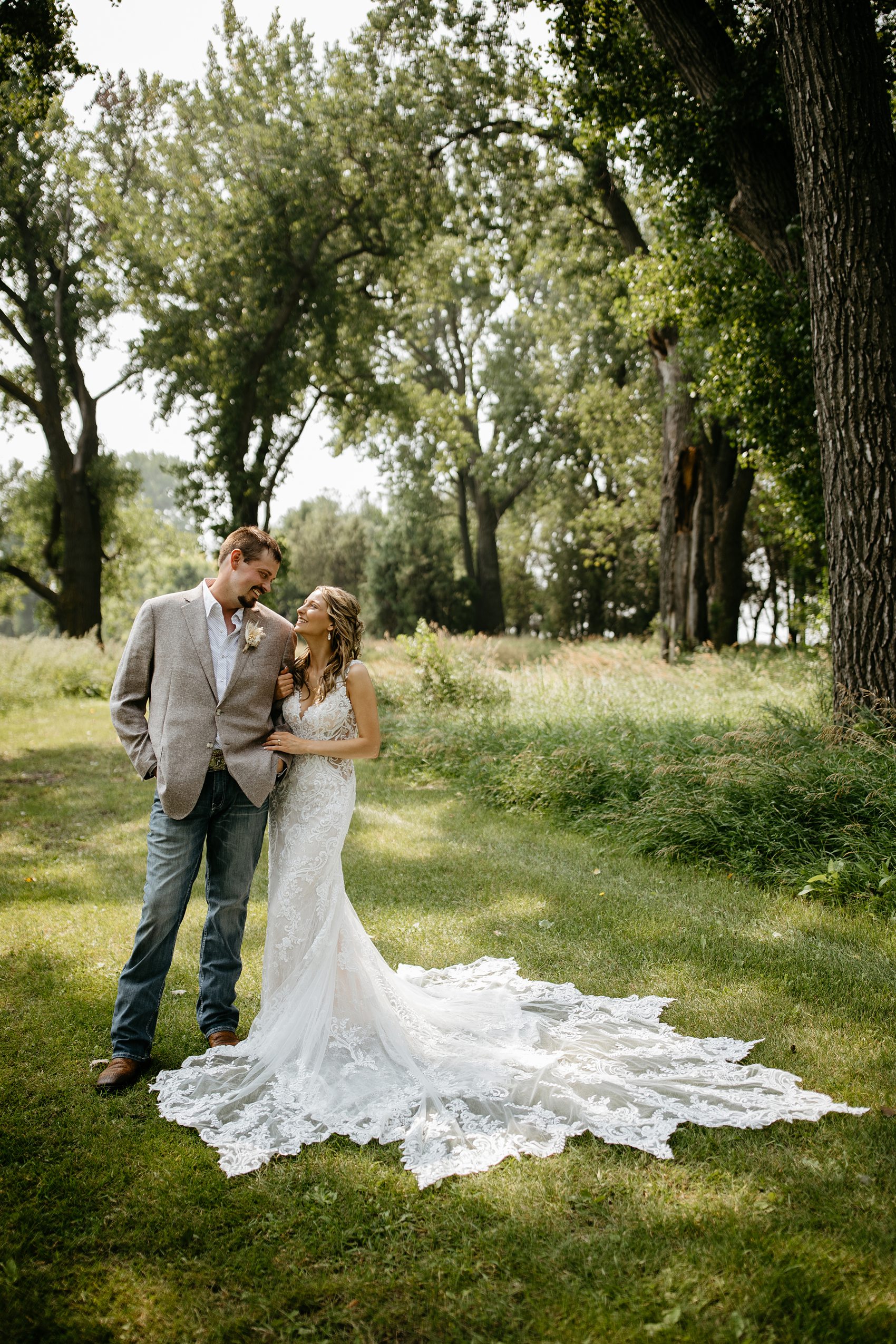 We took photos of the bride and groom around the venue at Prairie Meadows.