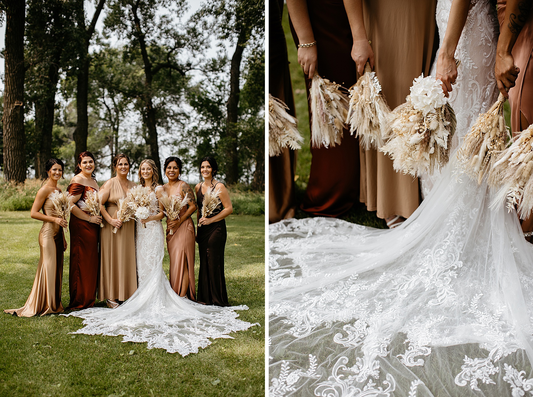 The wedding party was the perfect mix of boho and western for this Prairie Meadows Venue wedding.