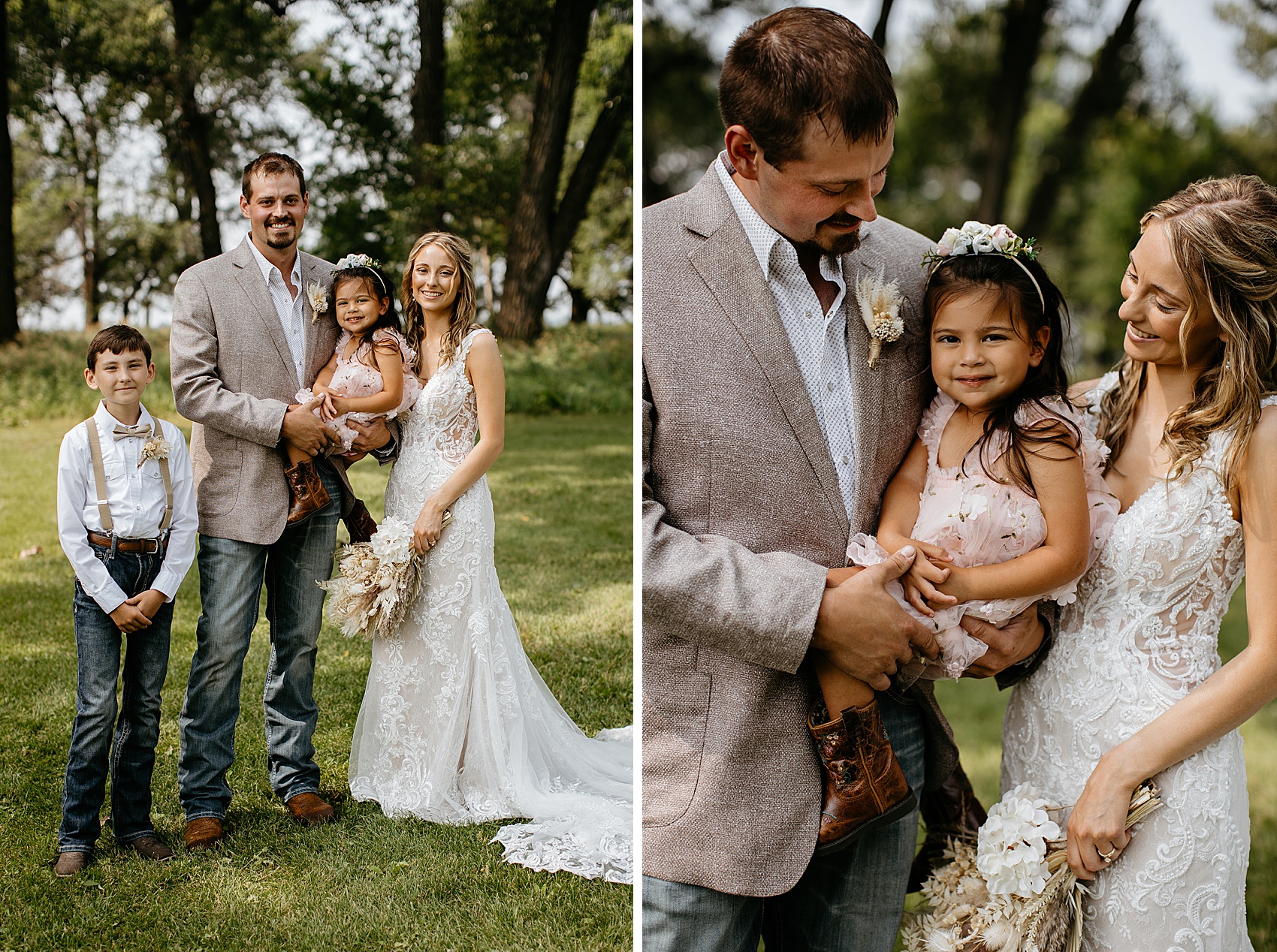 The wedding party was the perfect mix of boho and western for this Prairie Meadows Venue wedding.