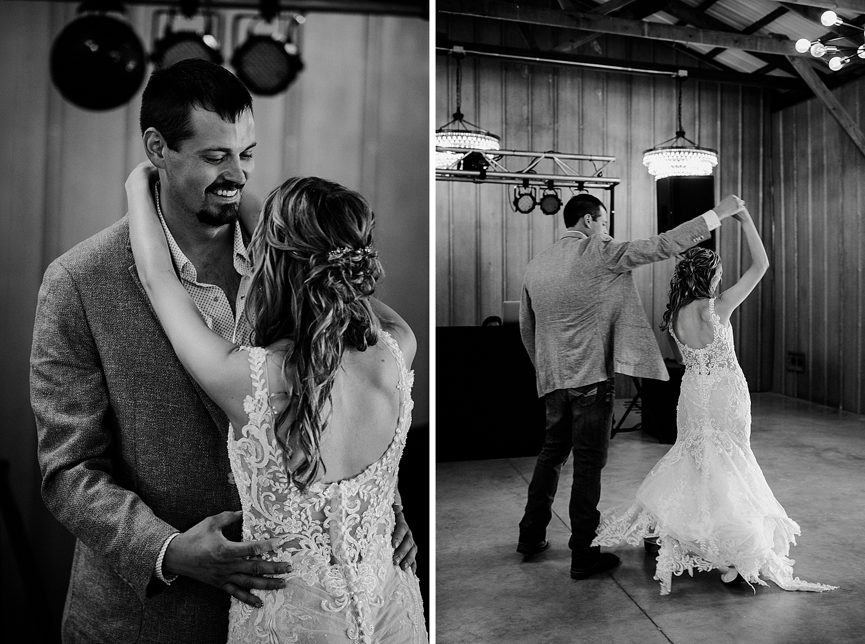 The bride and groom's first dances at Prairie Meadows Wedding Venue